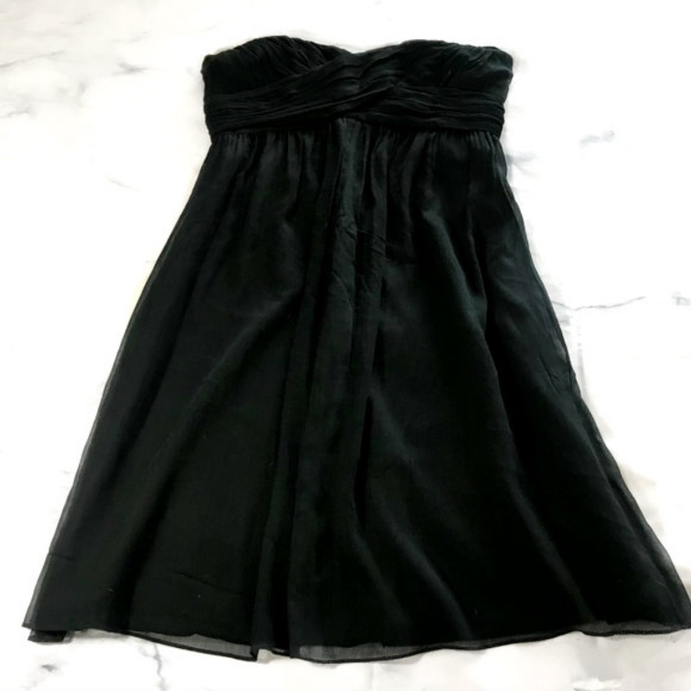 J. Crew Black Flowy Silk Strapless Dress